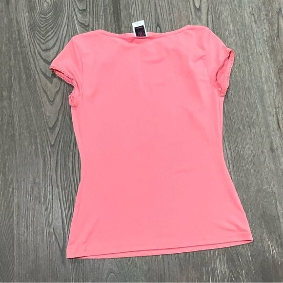 Wrapper Blouse Short Cap Sleeve Boat Neck Pullover Stretch Pink Medium - Picture 3 of 3